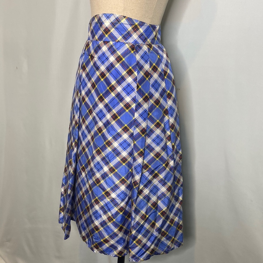 Annalisa Silk Blue Check Plaid houndstooth A-Lined Skirt 6